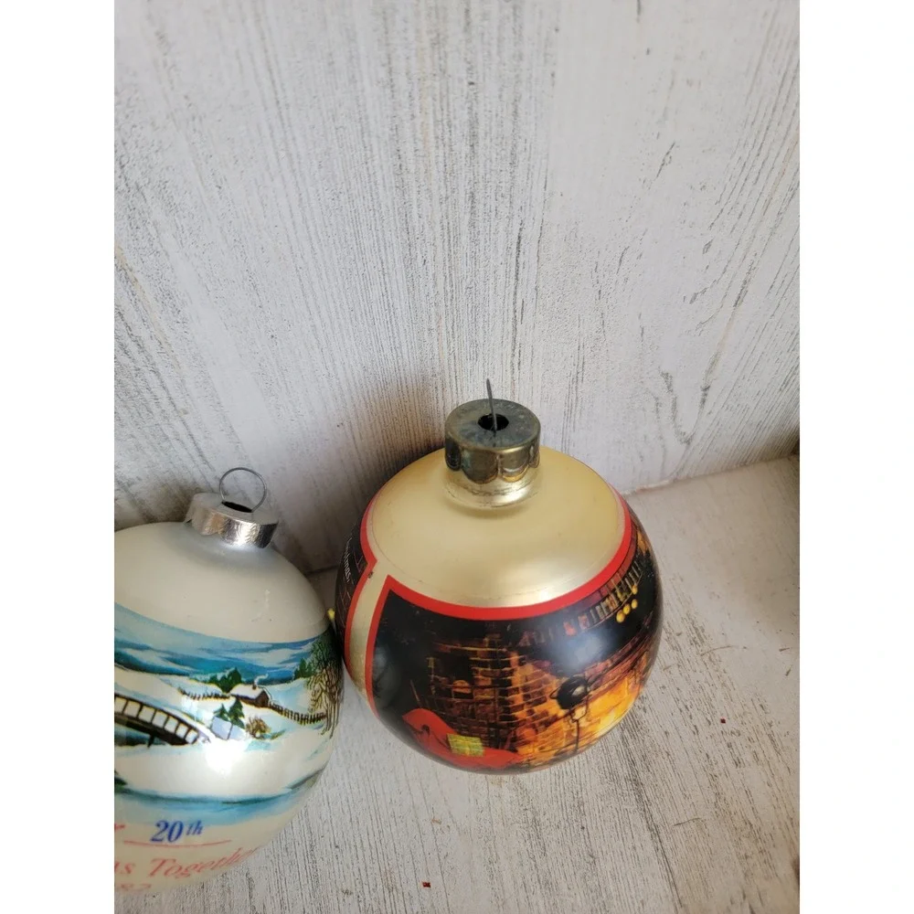 Hallmark vintage Christmas at home together glass ball ornament Xmas set